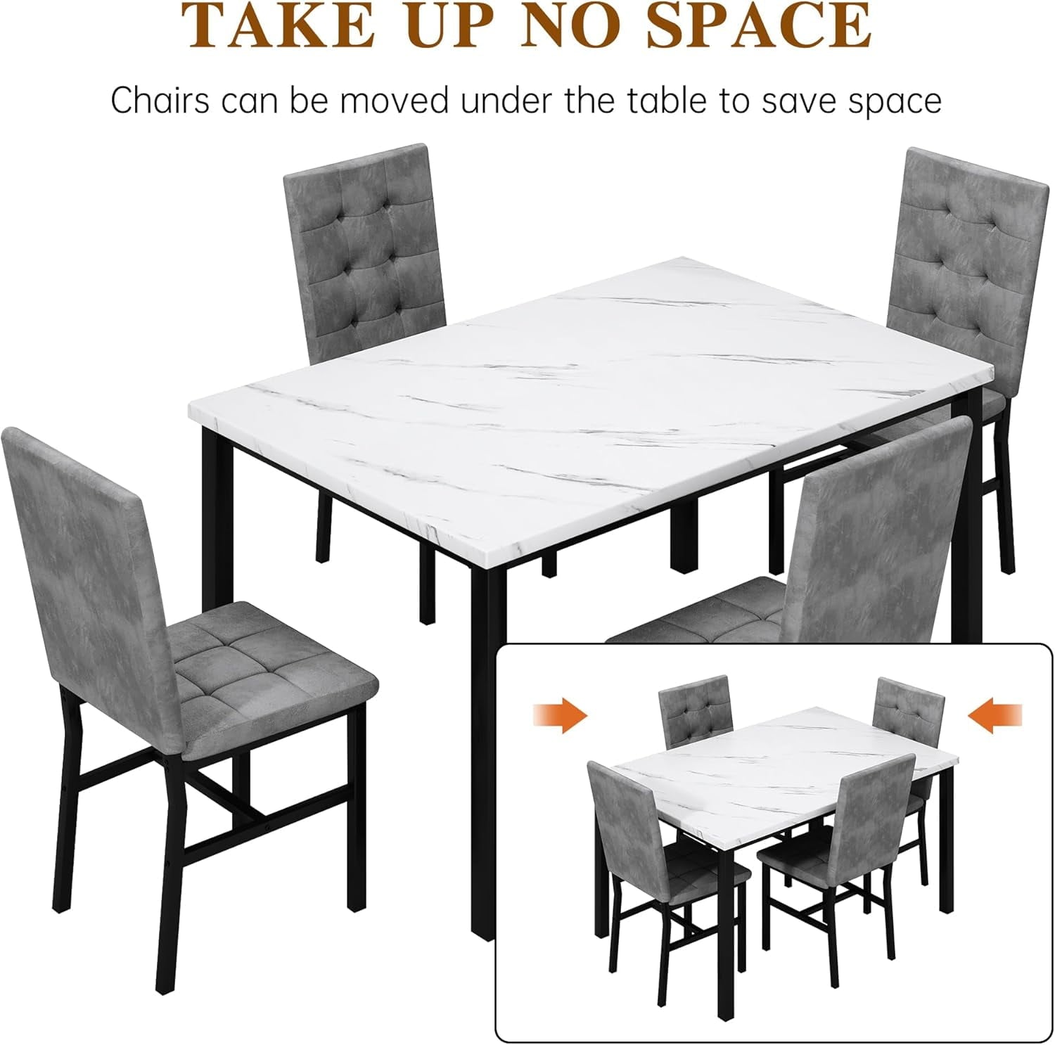 LinkRomat 5-Piece Faux Marble Dining Table Set for 4, Modern Kitchen Table with Chairs, Dinette Dining Room Furniture Set for Compact Space Saving