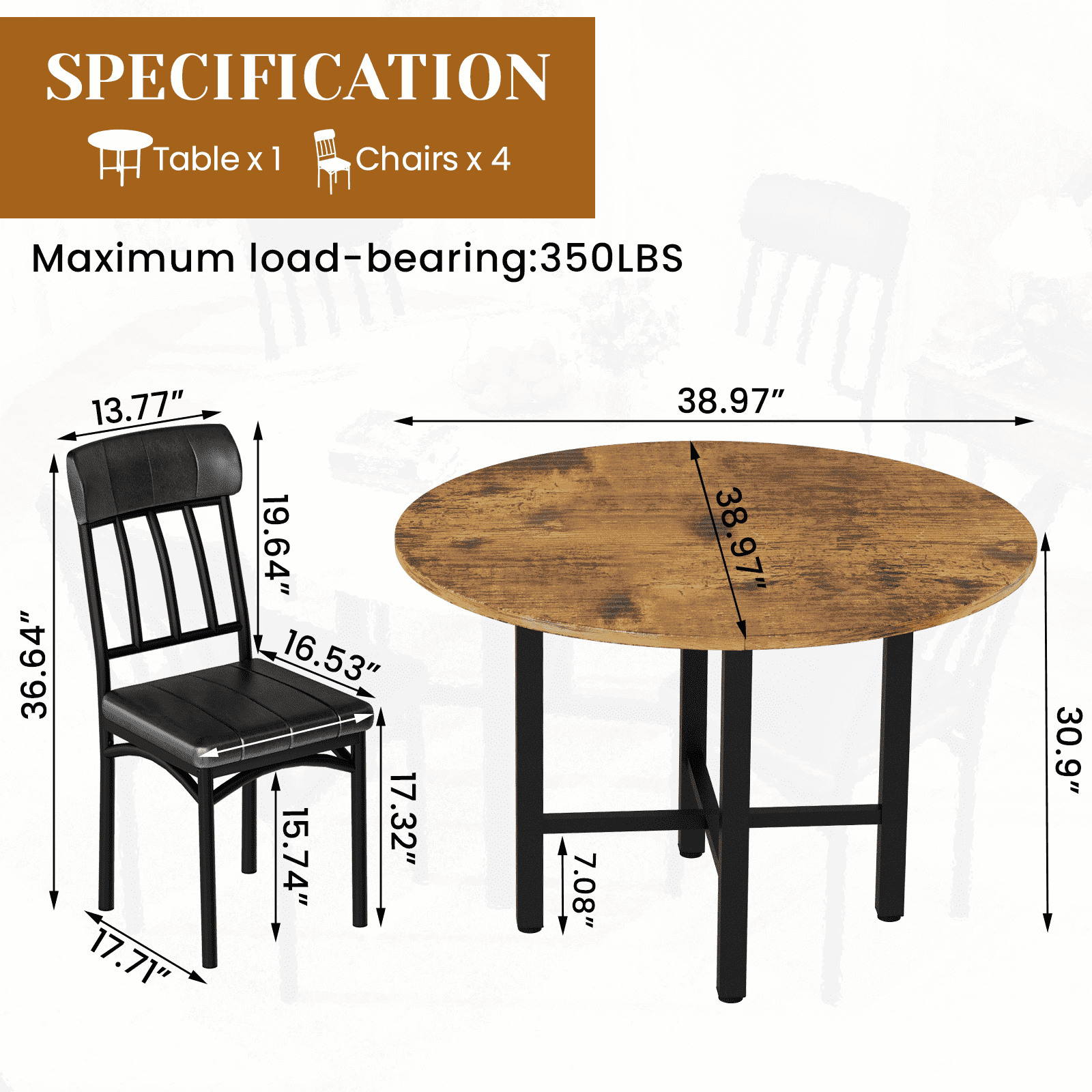 MIERES Round Dining Table Set for 4,Wood Round Kitchen Table and Chairs Set for 4,Modern Dining Room Table Set with 4 Faux Leather Chairs,Round Dinner Table for Small Space Gray