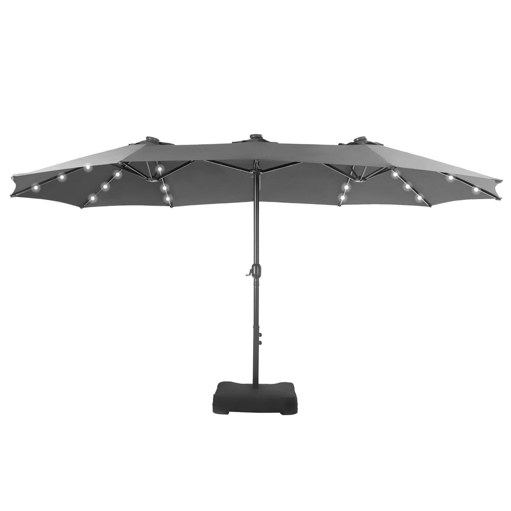 SUMMIT LIVING 15ft Double-Sided Solar Patio Umbrella with Base (Included) Large Outdoor Umbrella with Solar Lights - Beige