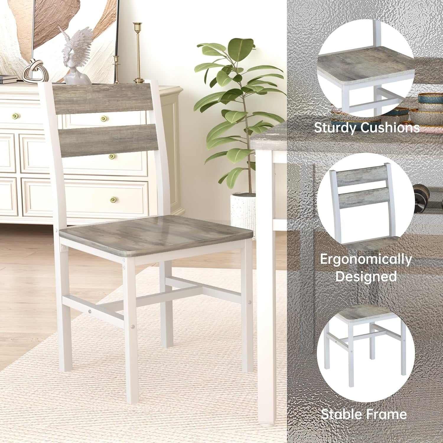 Lamerge 4 Person Dining Table Set, Wooden Dining Table 5 Piece Set with 4 Oak Metal Frame Chairs, Space Saving, Suitable for Apartments, Small Spaces, Kitchens, Breakfast Corners, Espresso Wood C