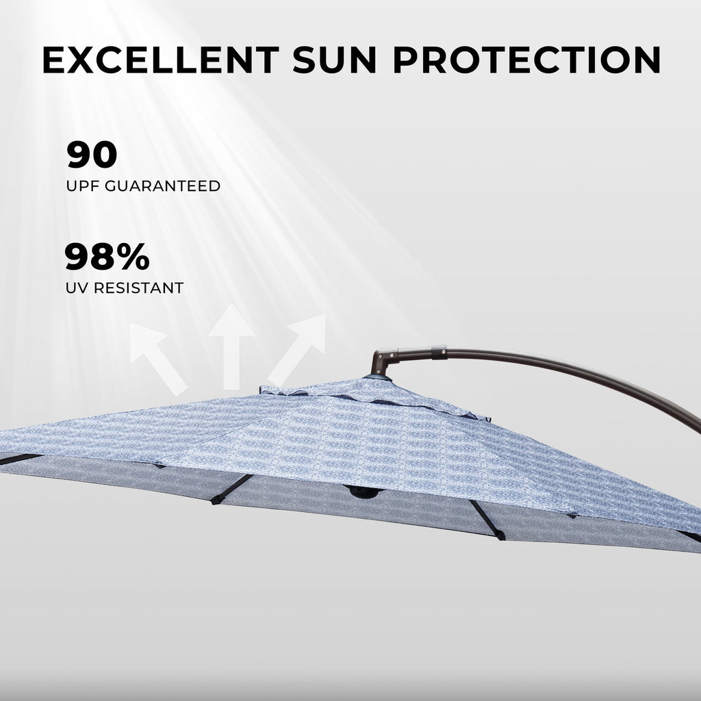 GRANDPATIO 12 Ft Outdoor Umbrella with Base, Large Aluminum Cantilever Offset Umbrella for Patio Pool, Black & White