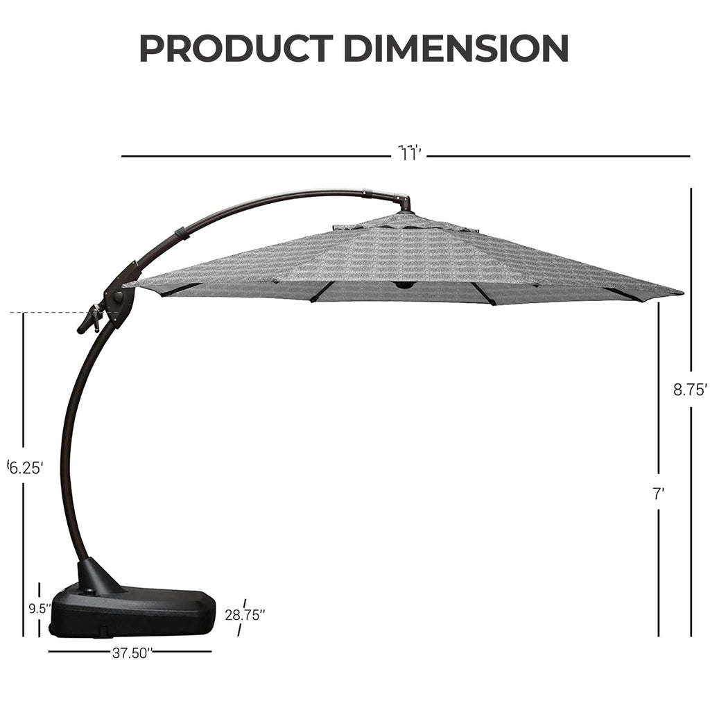GRANDPATIO 12 Ft Outdoor Umbrella with Base, Large Aluminum Cantilever Offset Umbrella for Patio Pool, Black & White