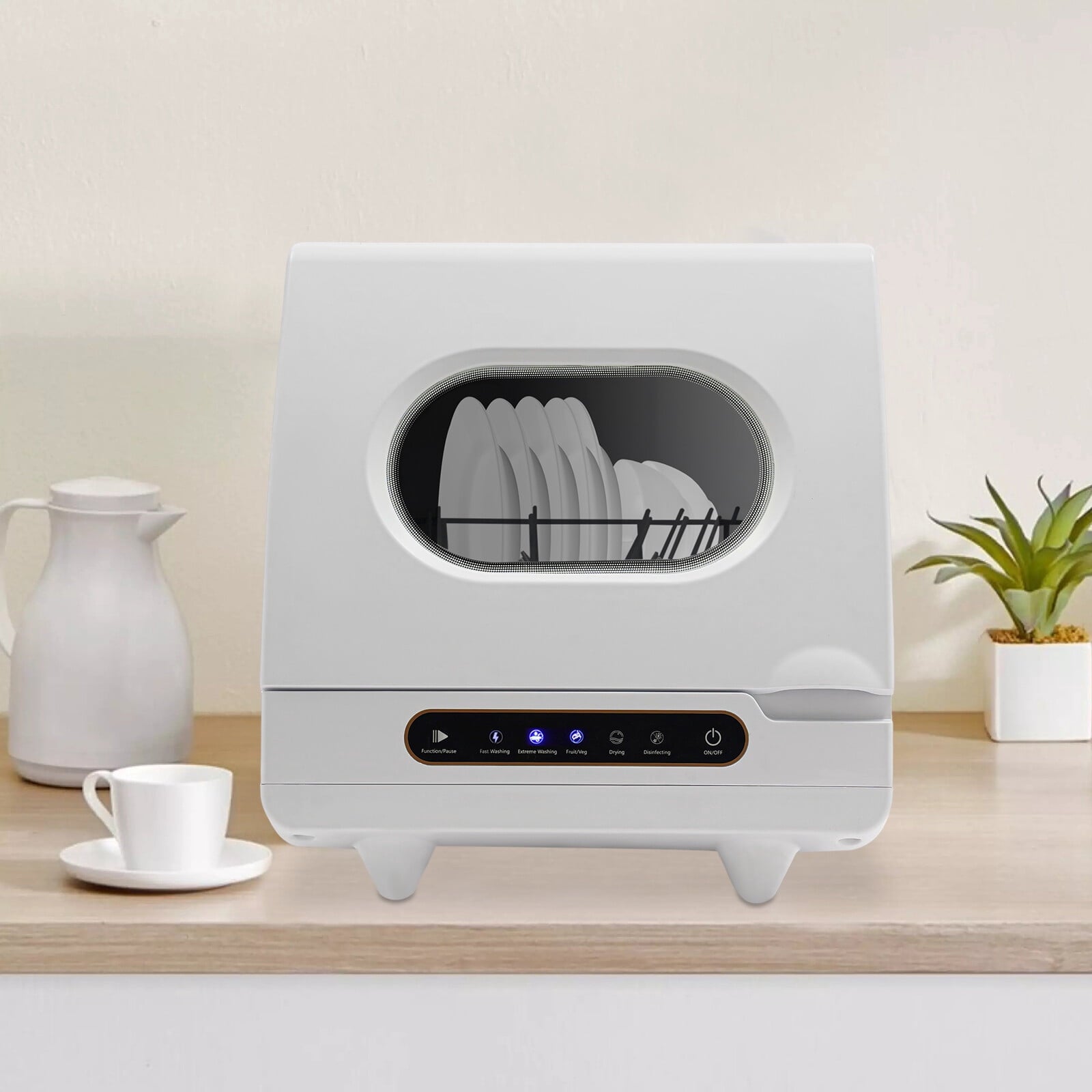 Portable Countertop Dishwasher 5 Washing Programs with Water Tank Leak-Proof Dry 360° Rotation Flushing, Uitable for Homes Kitchen Apartments Dormitories Campers