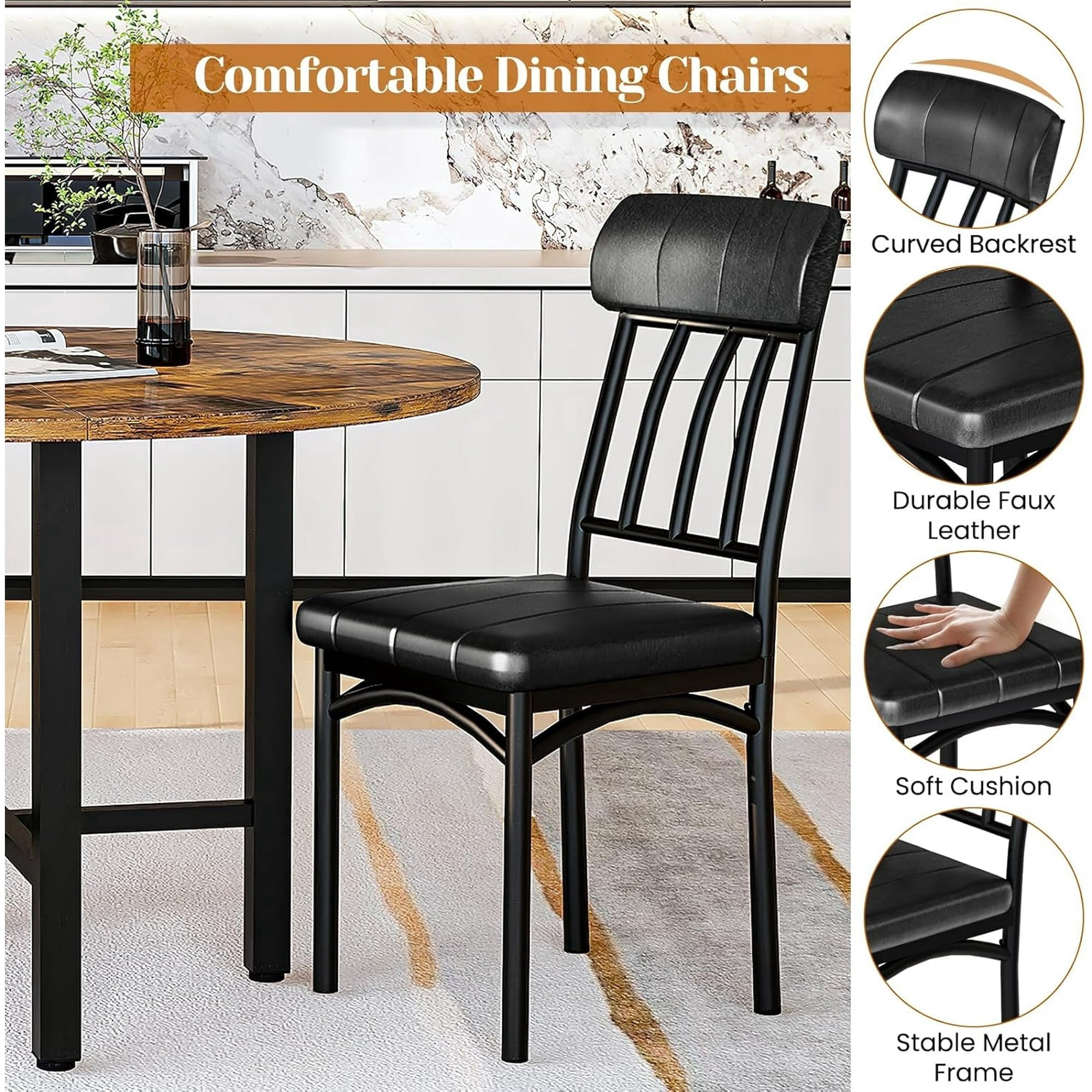 MIERES Round Dining Table Set for 4,Wood Round Kitchen Table and Chairs Set for 4,Modern Dining Room Table Set with 4 Faux Leather Chairs,Round Dinner Table for Small Space Gray