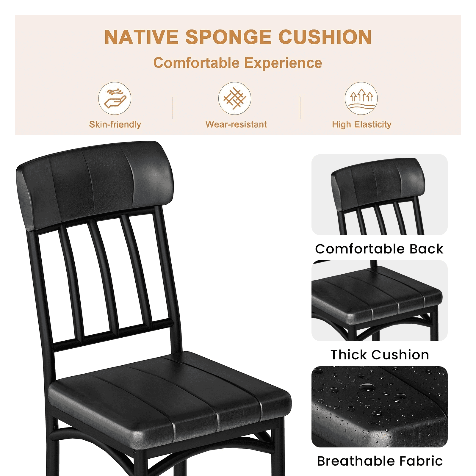 Lamerge Round Dining Table Set for 4,Wood Round Kitchen Table and Chairs Set for 4,Modern Dining Room Table Set with 4 Faux Leather Chairs,Round Dinner Table for Small Space,Brown