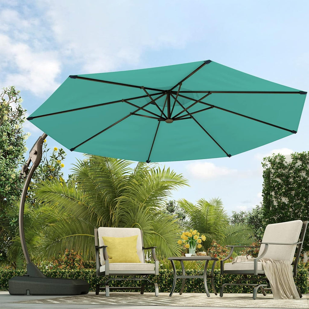 GRANDPATIO 12 Ft Outdoor Umbrella with Base, Large Aluminum Cantilever Offset Umbrella for Patio Pool, Black & White