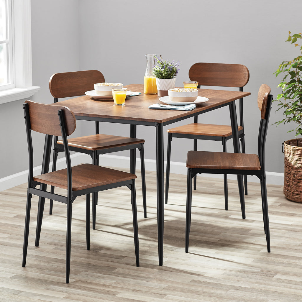 Mainstays 5-Piece Modern Wood & Metal Dining Room Set, Walnut Color for Indoor