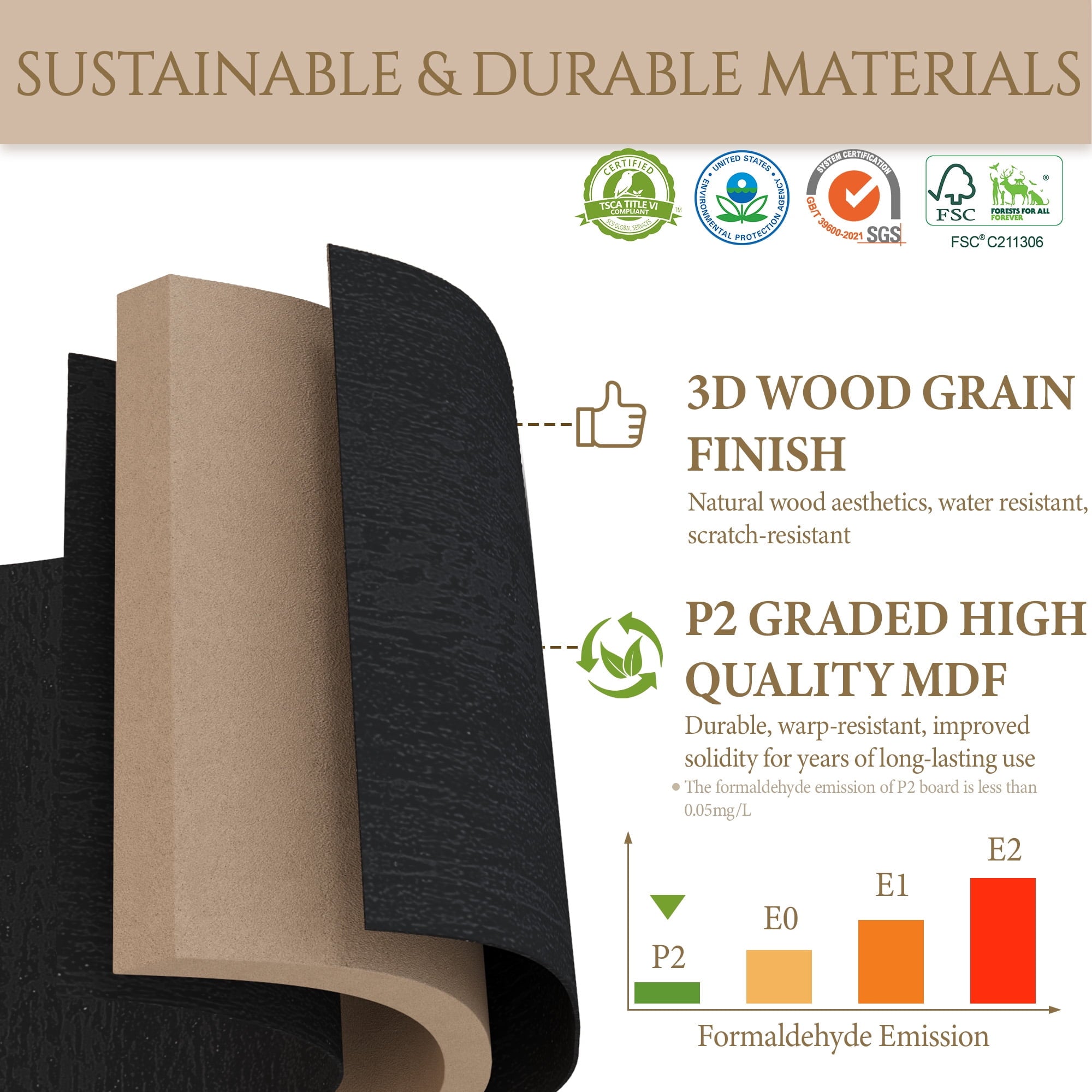 Brafabhome 67H Fluted Armoire Wardrobe Closet with Drawer, Wooden 2 Doors Wardrobe Cabinet with Hanging Rod & Adjustable Shelf for Bedroom | Nature