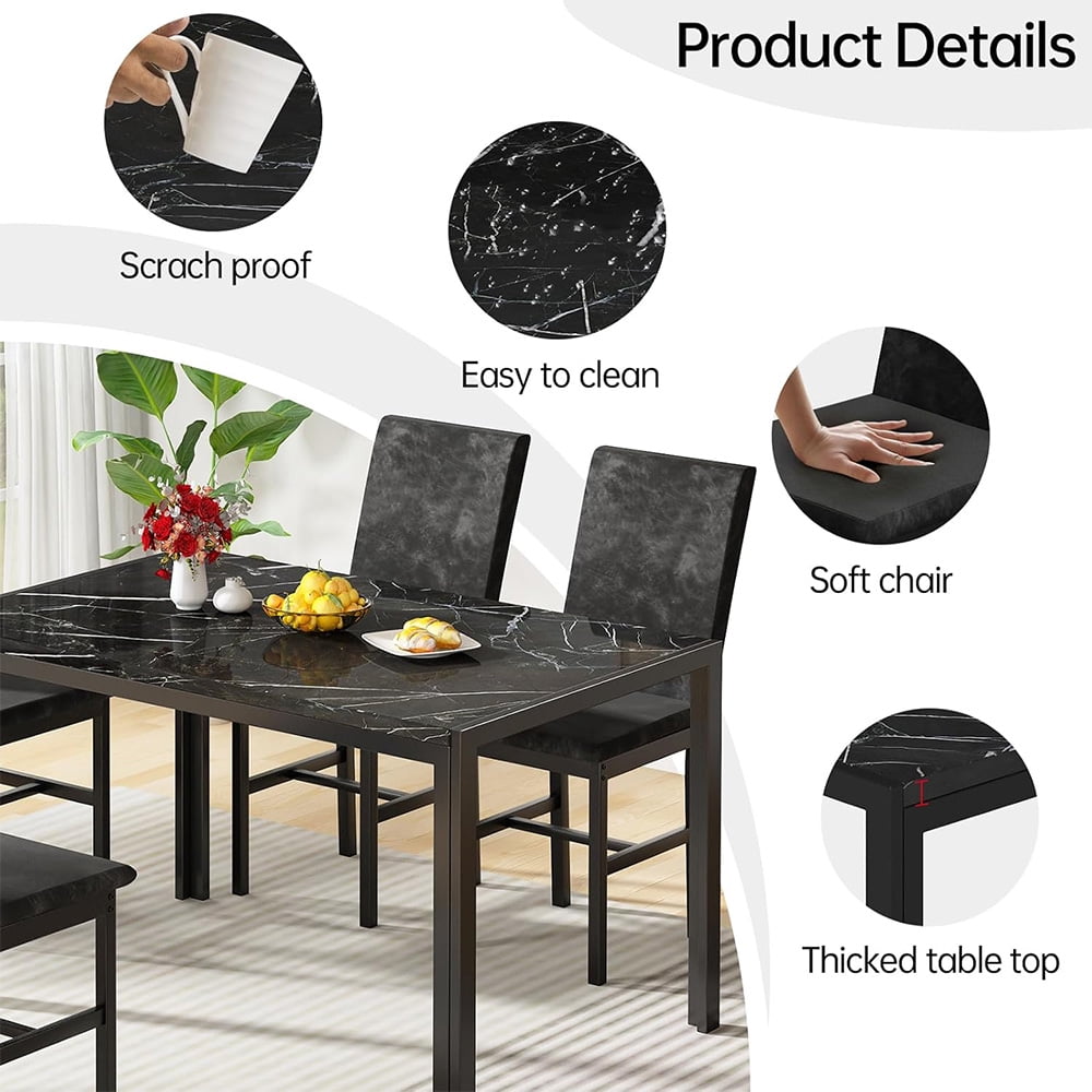 LinkRomat 5-Piece Faux Marble Dining Table Set for 4, Modern Kitchen Table with Chairs, Dinette Dining Room Furniture Set for Compact Space Saving