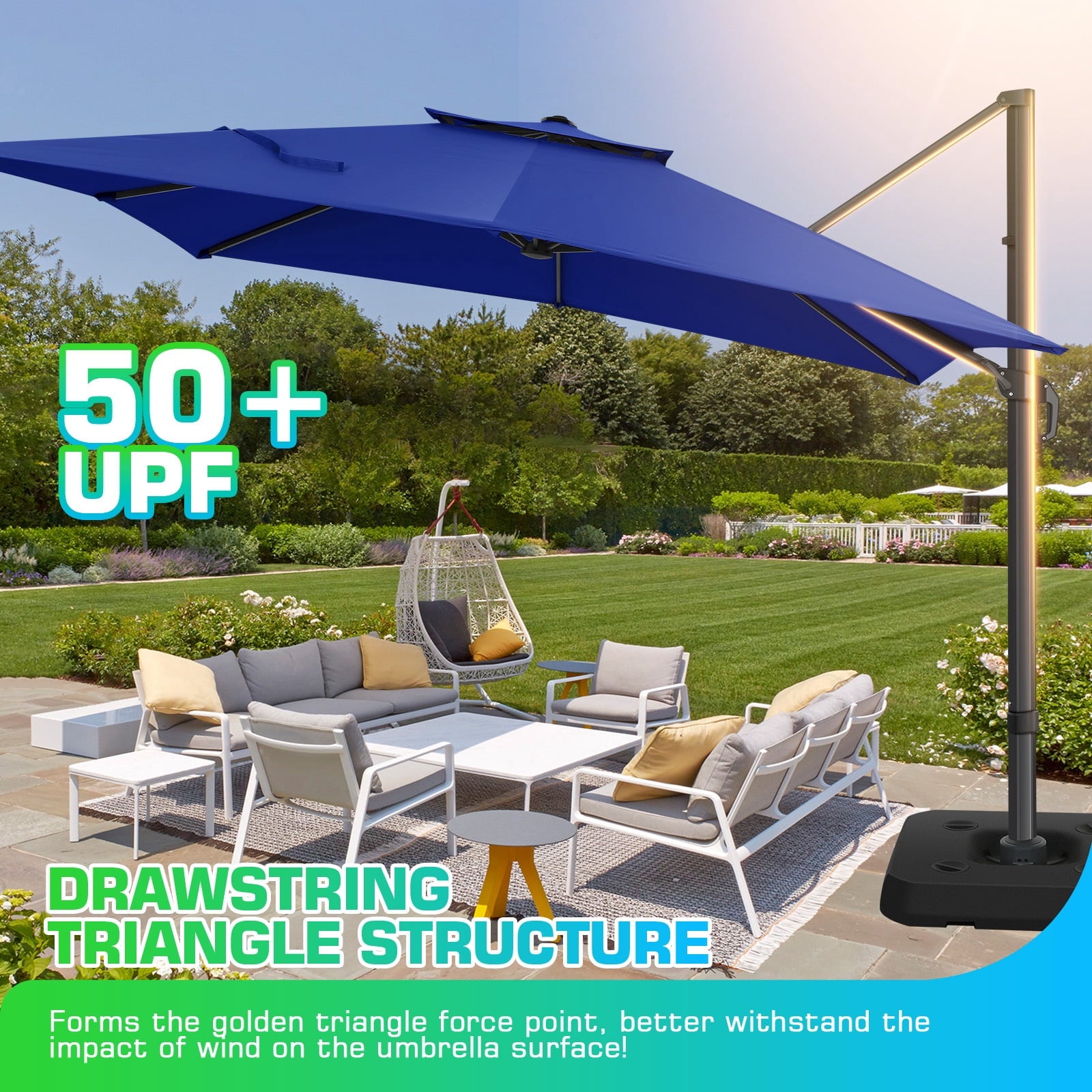 COBIZI 10x10ft Patio Cantilever Umbrella Double Roof Large Rectangular Deck Offset Umbrellas, Square Outdoor Patio Umbrella with 360°Rotation & Heavy-Duty Aluminum Frame,for Poolside Garden,Beige