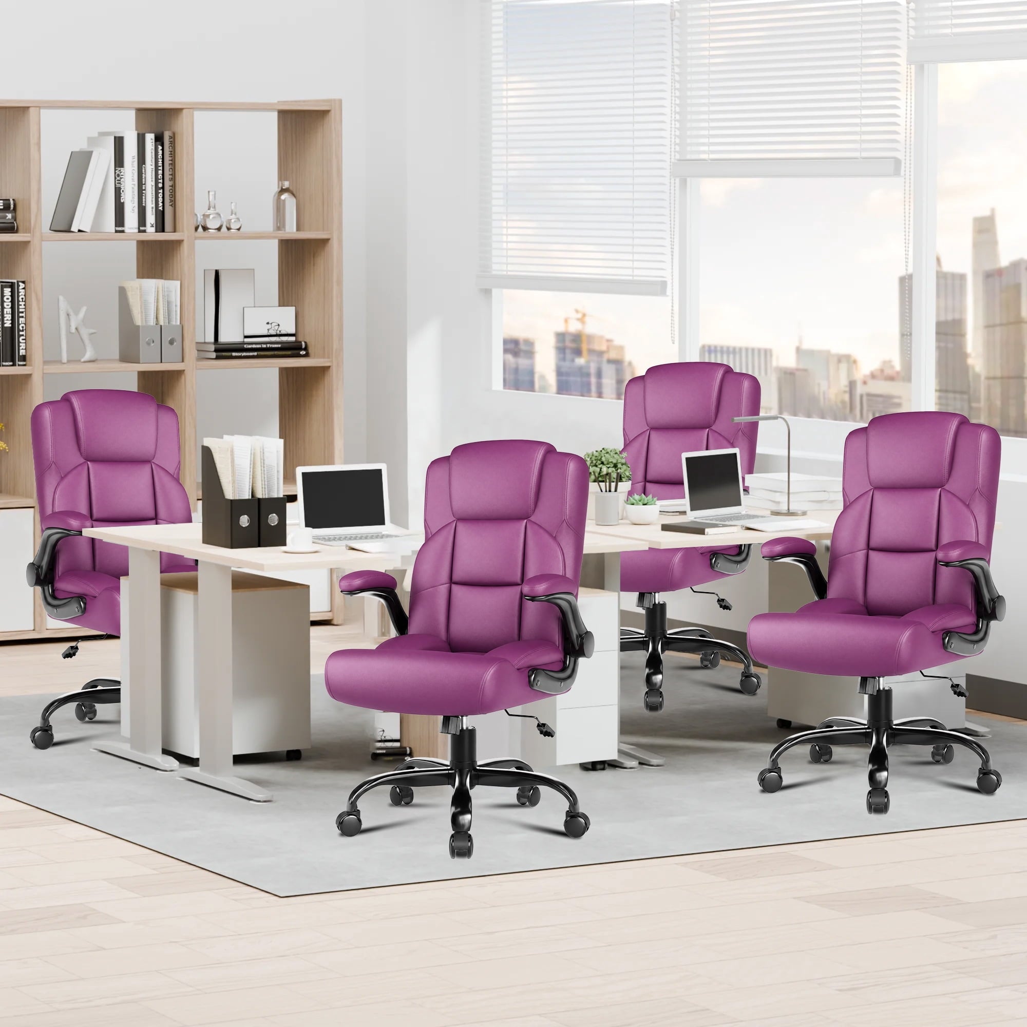 JONPONY Leather Office Chair, Big and Tall 500lbs Ergonomic Desk Chairs with Back Support, Executive Leather Chair with Wheels for Home Office, with Adjustable Padded Armrest & Lumbar Support , Black