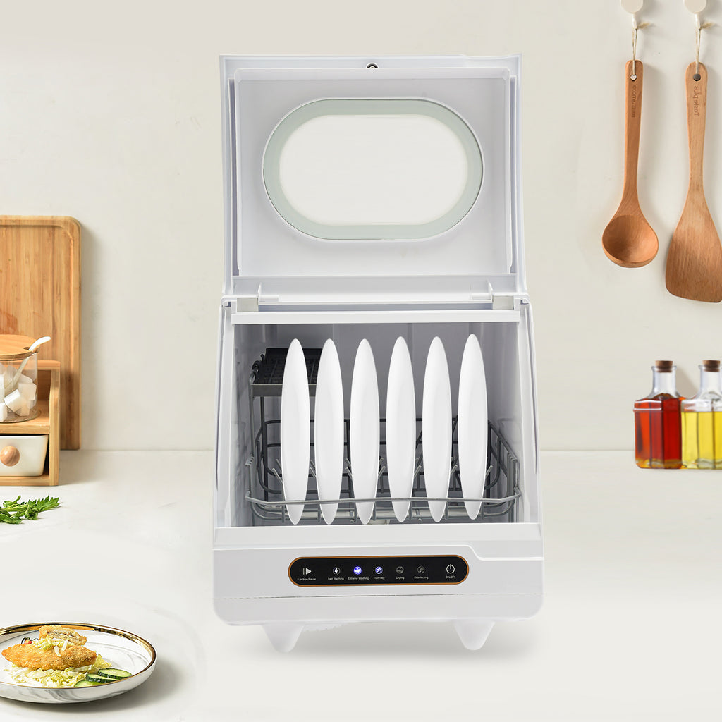 Compact Countertop Dishwasher with 5 Wash Programs, 360° Spray Arms, and Quick Installation – Ideal for Small Apartments, Dorms, and RVs