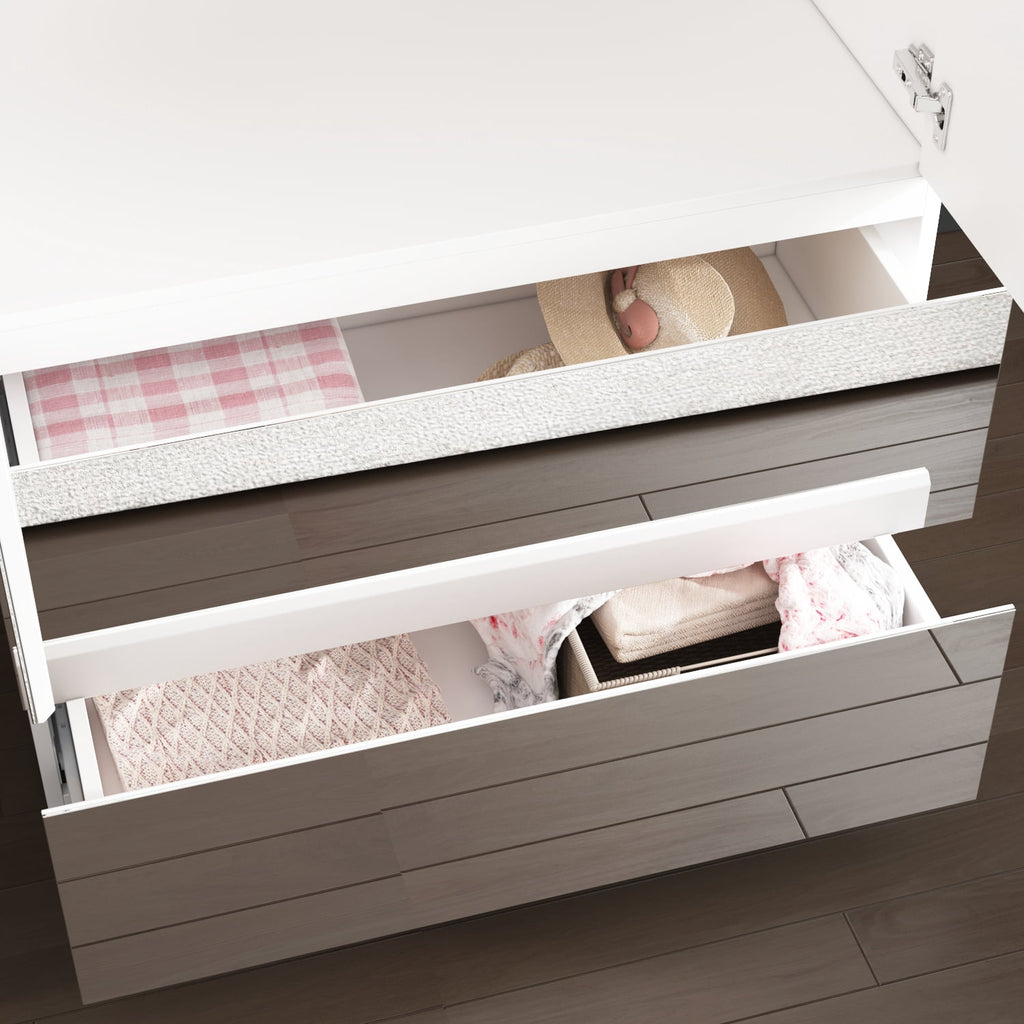Wiawg 2 Door Wardrobe Armoire,Mirrored Closet Storage with Drawers and Shelves,White