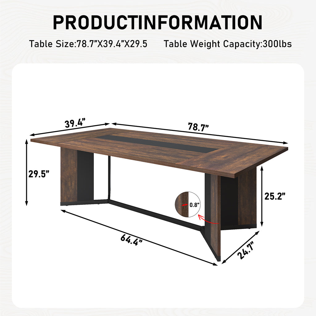 71 inch Large Rectangular Dining Table for 6-8 People, Dining Table with Marble-Color Wood Waterproof Tabletop and Adjustable Leg, 6ft Luxurious Family Dinner Table for Office Kitchen Living Room